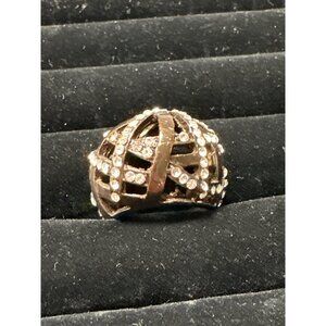 Bronze Crystal Dome Ladies Ring Size 9 with Intricate Criss-Cross Design & Spark
